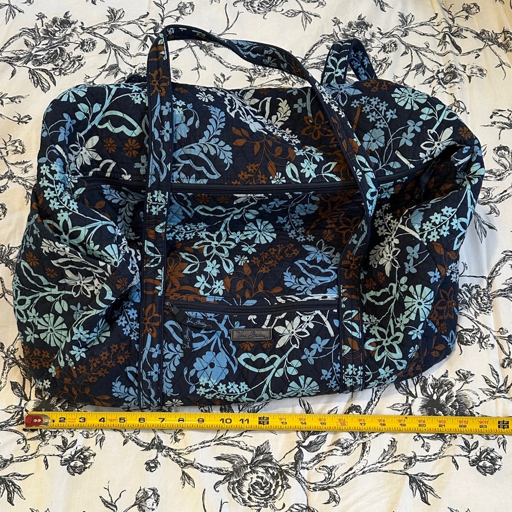 Vera Bradley Navy Quilted Duffel with Blue & Brown Floral Print